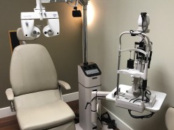 Optometrist office ophthalmology chair and instrument stand